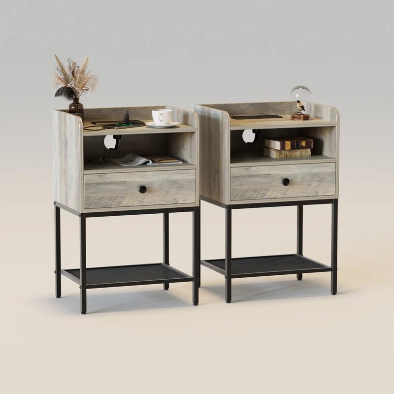 Nightstands Set 2 With Charging Station