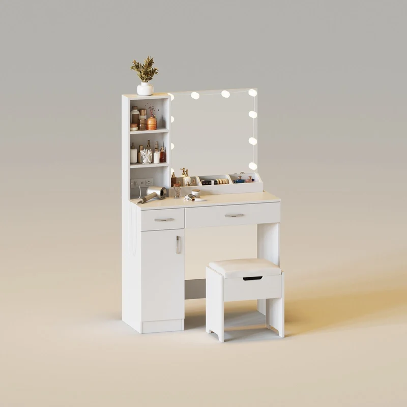 Lighted Mirror Makeup Vanity Set with 2 Drawers