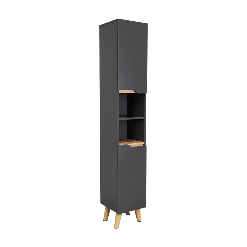 Estantería de Baño Vicent, Plata Oscuro y Café Claro, con Dos Puertas Abatibles y Entrepaños