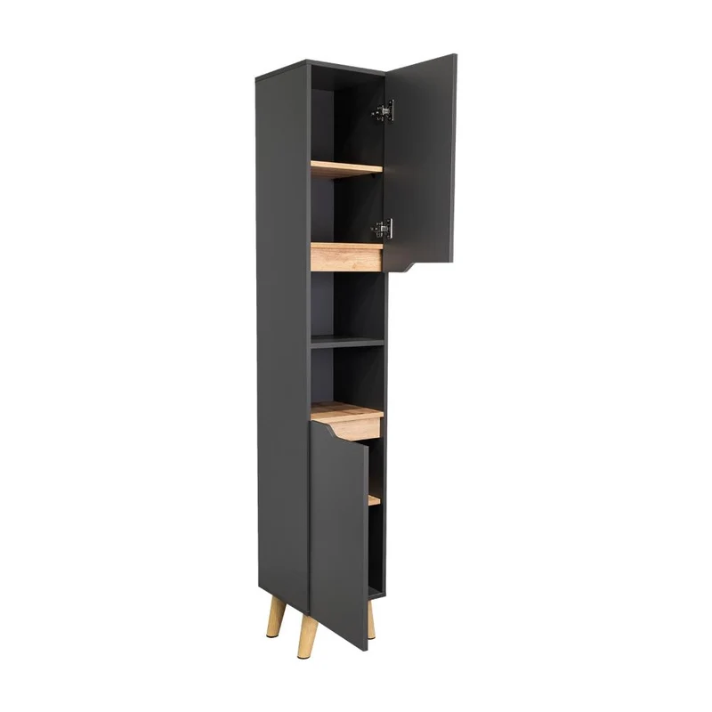 Estantería de Baño Vicent, Plata Oscuro y Café Claro, con Dos Puertas Abatibles y Entrepaños