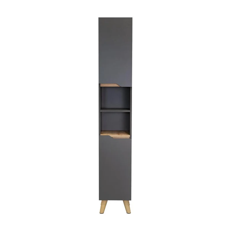 Estantería de Baño Vicent, Plata Oscuro y Café Claro, con Dos Puertas Abatibles y Entrepaños