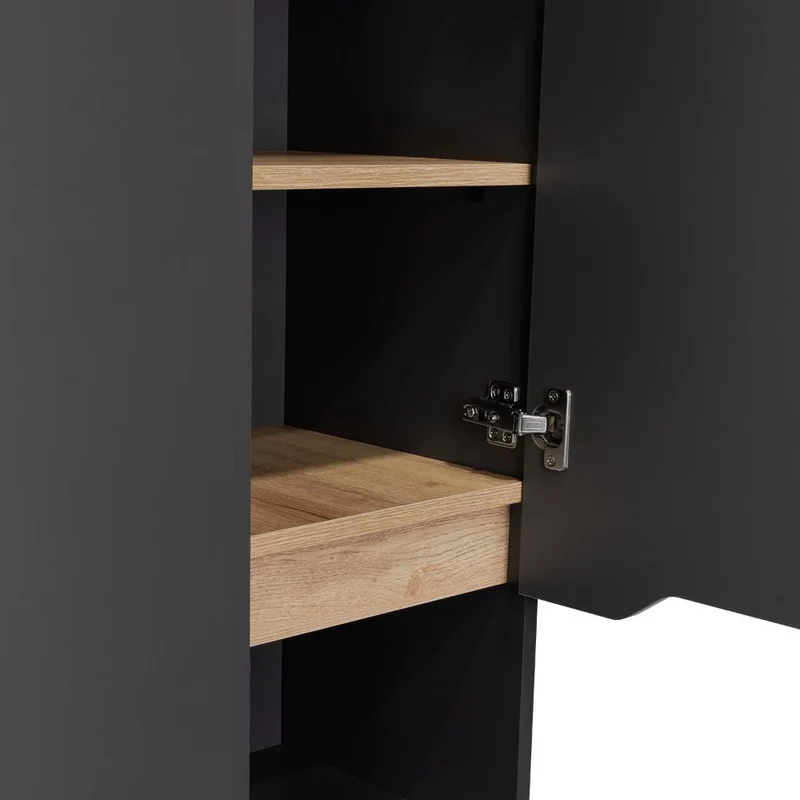 Estantería de Baño Vicent, Plata Oscuro y Café Claro, con Dos Puertas Abatibles y Entrepaños