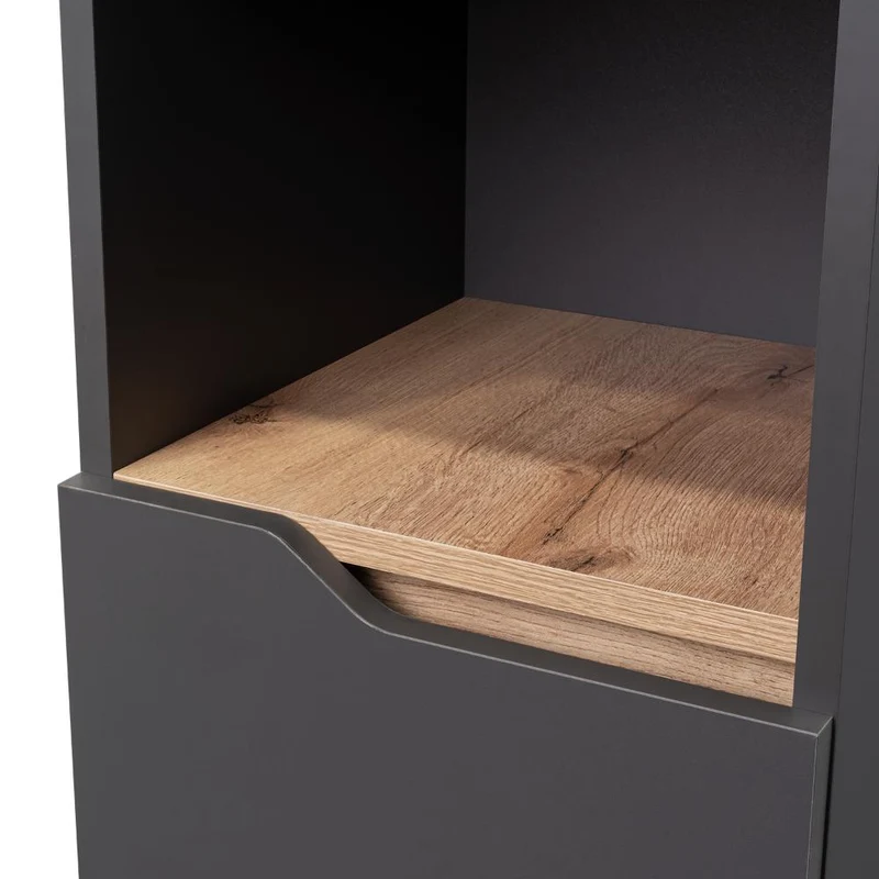 Estantería de Baño Vicent, Plata Oscuro y Café Claro, con Dos Puertas Abatibles y Entrepaños