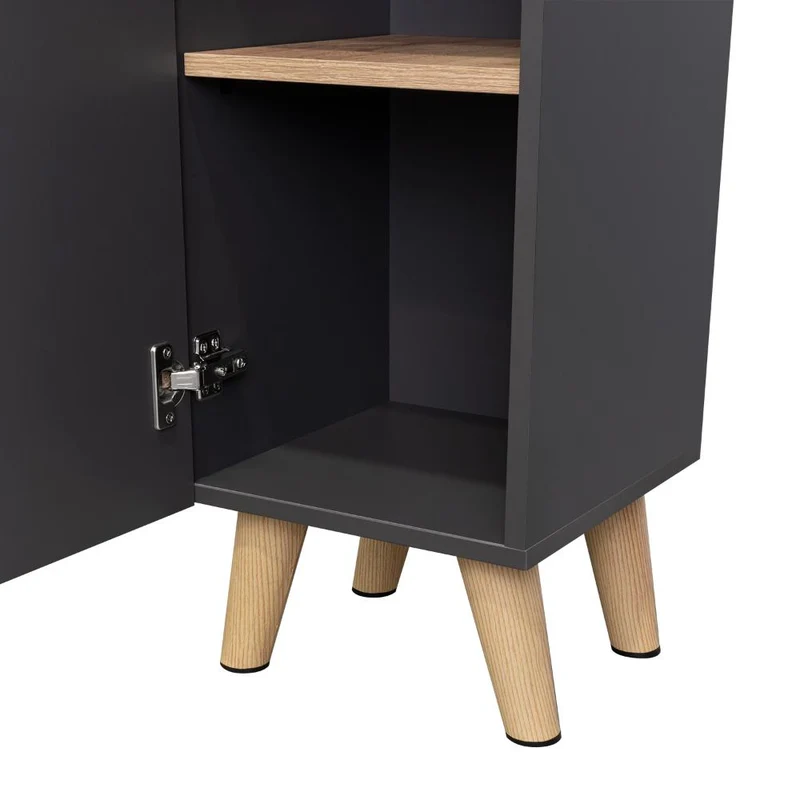 Estantería de Baño Vicent, Plata Oscuro y Café Claro, con Dos Puertas Abatibles y Entrepaños