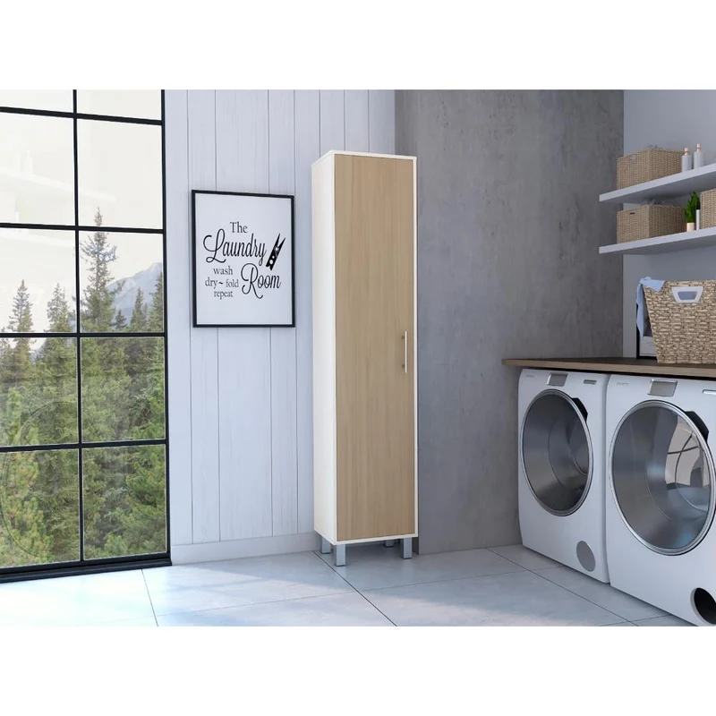 Mueble de Aseo Jalisco, Blanco y Positano , con Cuatro Entrepaños y Amplio Espacio de Almacenamiento