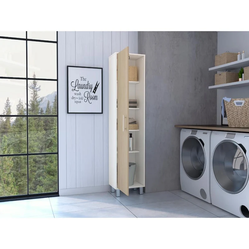 Mueble de Aseo Jalisco, Blanco y Positano , con Cuatro Entrepaños y Amplio Espacio de Almacenamiento