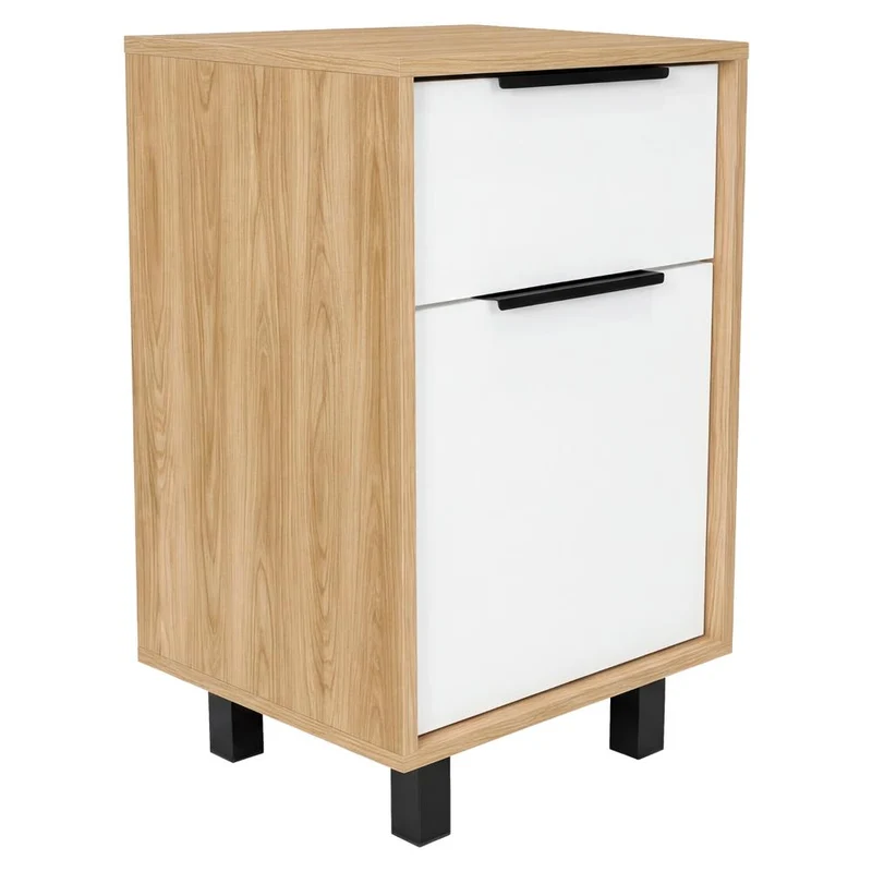 Mesa de Noche Wesley, Fresno Europeo y Blanco, con una Puerta y un Cajón Organizador