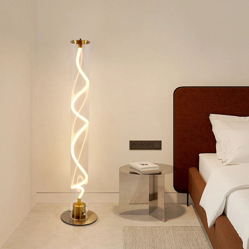 Modern Minimalist Round Cylinder Iron Acrylic LED Standing Floor Lamp For Living Room