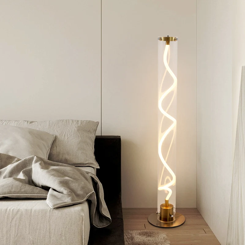 Modern Minimalist Round Cylinder Iron Acrylic LED Standing Floor Lamp For Living Room