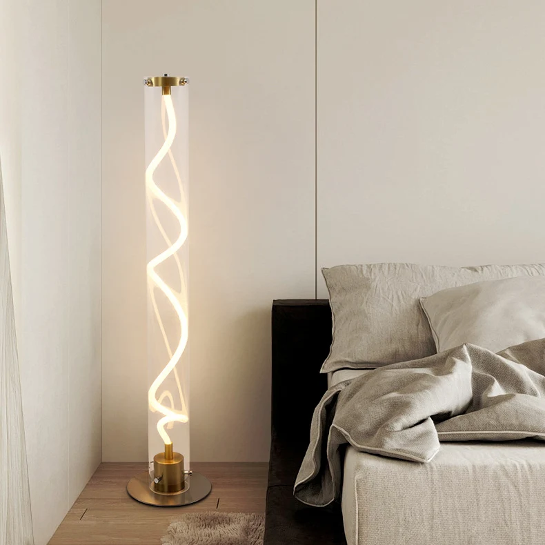 Modern Minimalist Round Cylinder Iron Acrylic LED Standing Floor Lamp For Living Room