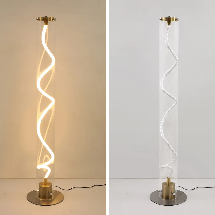 Modern Minimalist Round Cylinder Iron Acrylic LED Standing Floor Lamp For Living Room
