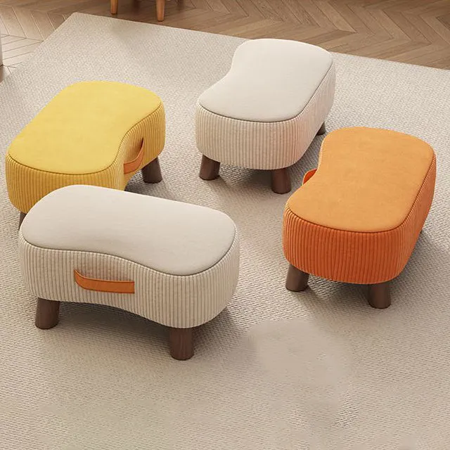 Contemporary Nordic Cuboid Portable Synthetic Fabric Pine Footstool Backless Armless For Living Room
