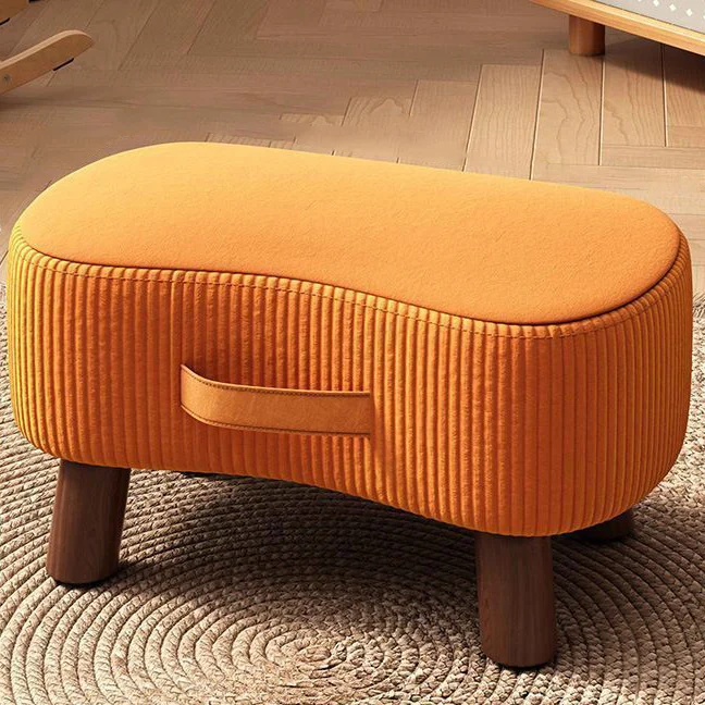Contemporary Nordic Cuboid Portable Synthetic Fabric Pine Footstool Backless Armless For Living Room