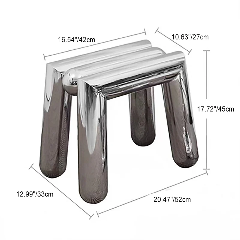 Modern Art Deco Trapezoid Full Stainless Steel Low Stool Backless Armless For Living Room