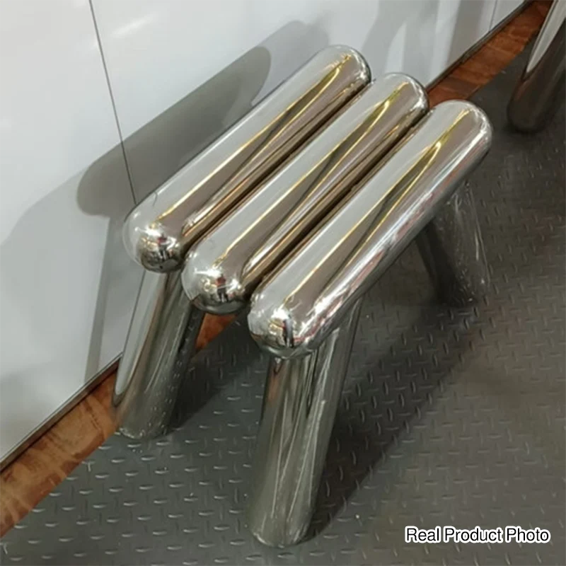 Modern Art Deco Trapezoid Full Stainless Steel Low Stool Backless Armless For Living Room