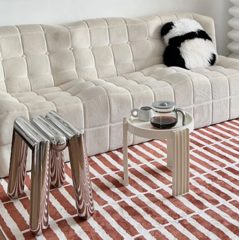 Modern Art Deco Trapezoid Full Stainless Steel Low Stool Backless Armless For Living Room