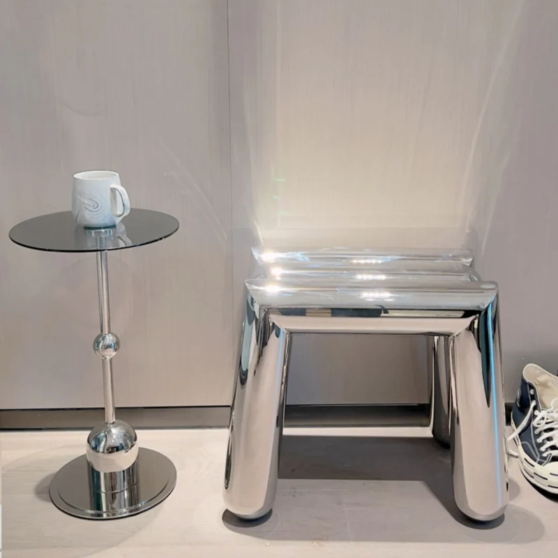 Modern Art Deco Trapezoid Full Stainless Steel Low Stool Backless Armless For Living Room