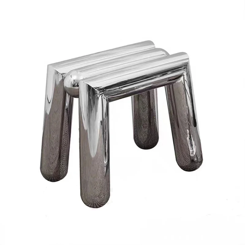 Modern Art Deco Trapezoid Full Stainless Steel Low Stool Backless Armless For Living Room