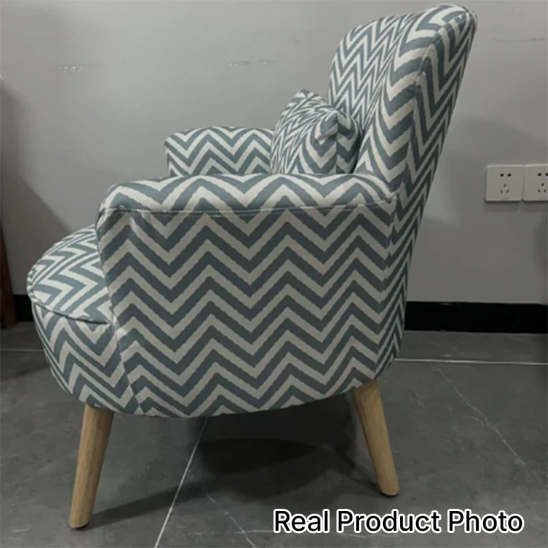 Contemporary Scandinavian Round Solid Wood Cotton Hemp Accent Chair Backrest Armrest For Living Room