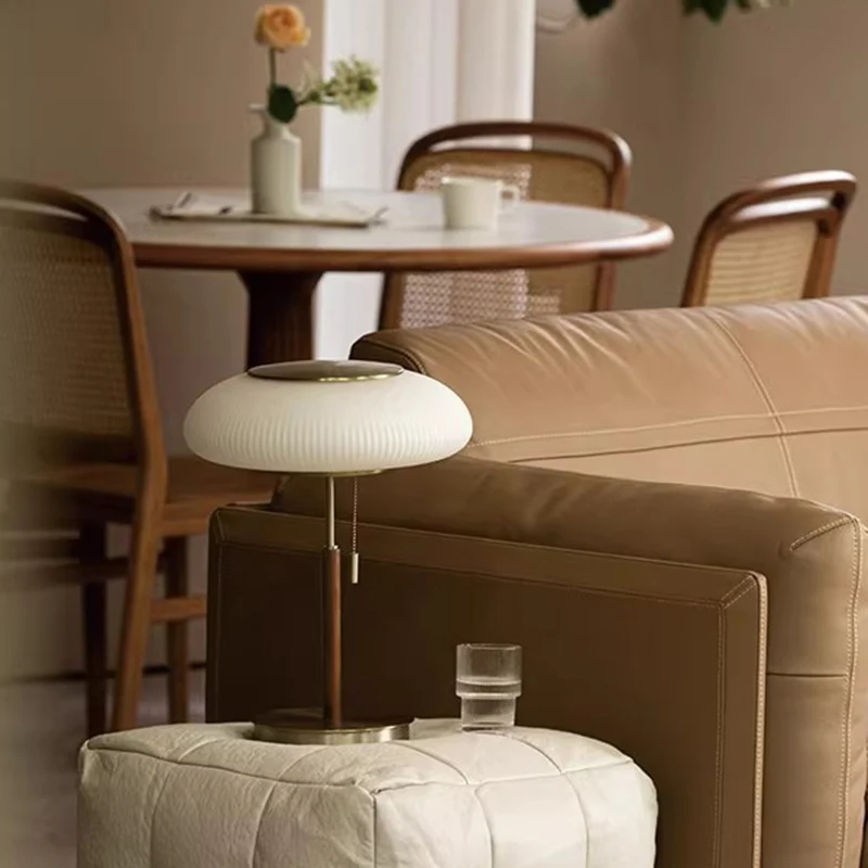 Traditional Luxury Round Metal Glass LED Table Lamp For Bedroom