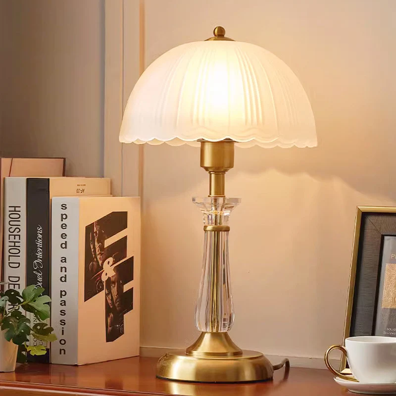 Traditional European Round Domed Lace Full Copper Acrylic 1-Light Table Lamp For Bedroom