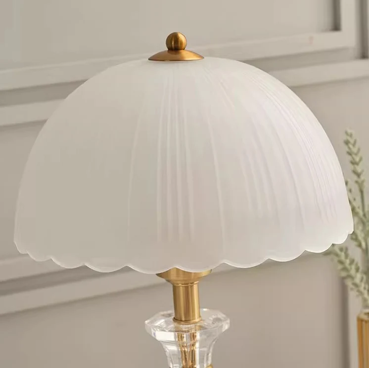 Traditional European Round Domed Lace Full Copper Acrylic 1-Light Table Lamp For Bedroom