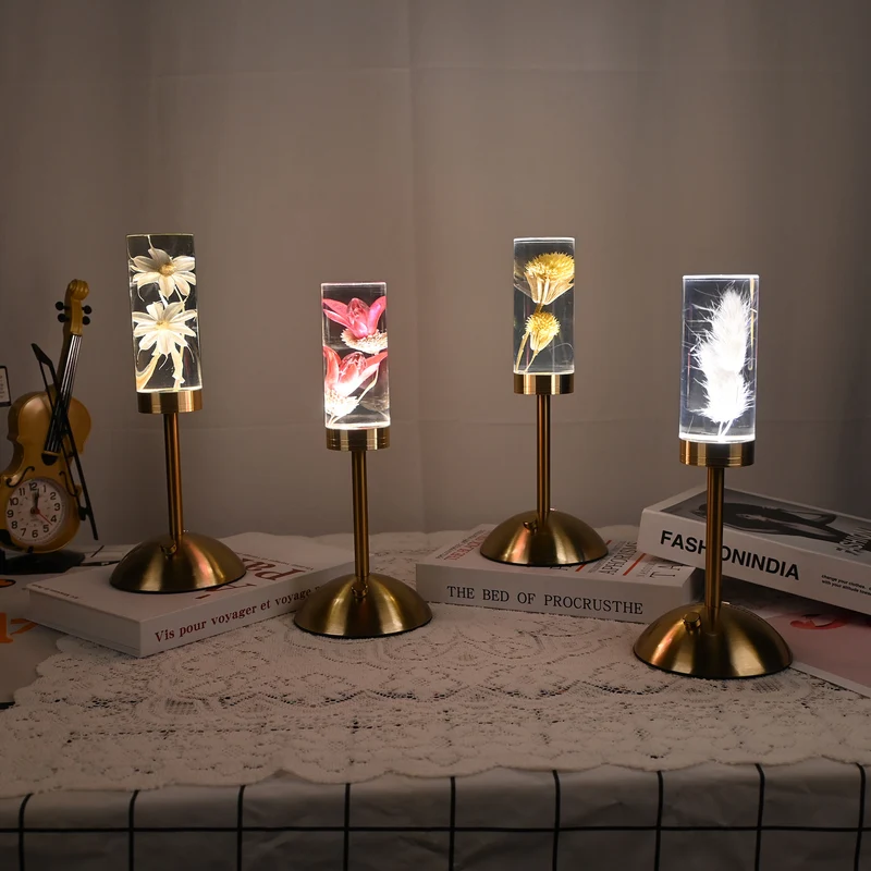 Contemporary Creative USB Rechargeable Eternal Flower Daisy Dandelion Cylinder Iron Acrylic LED Table Lamp Night Light For Bedside