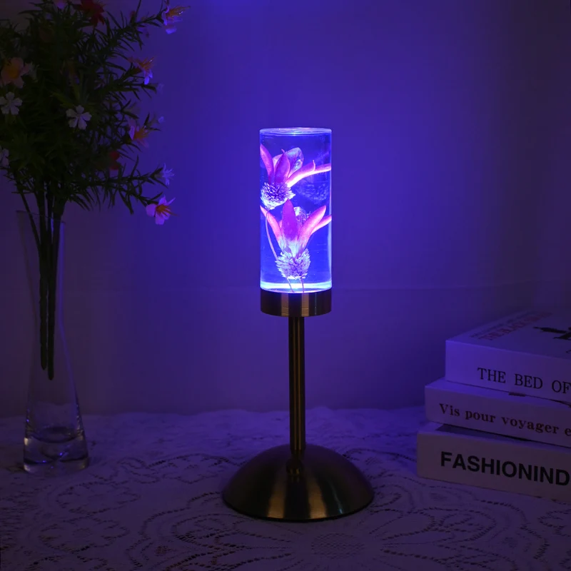 Contemporary Creative USB Rechargeable Eternal Flower Daisy Dandelion Cylinder Iron Acrylic LED Table Lamp Night Light For Bedside