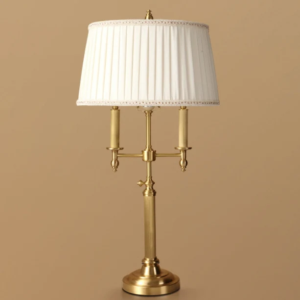 Traditional French Frustum Cone Copper Fabric 1-Light Table Lamp For Bedroom