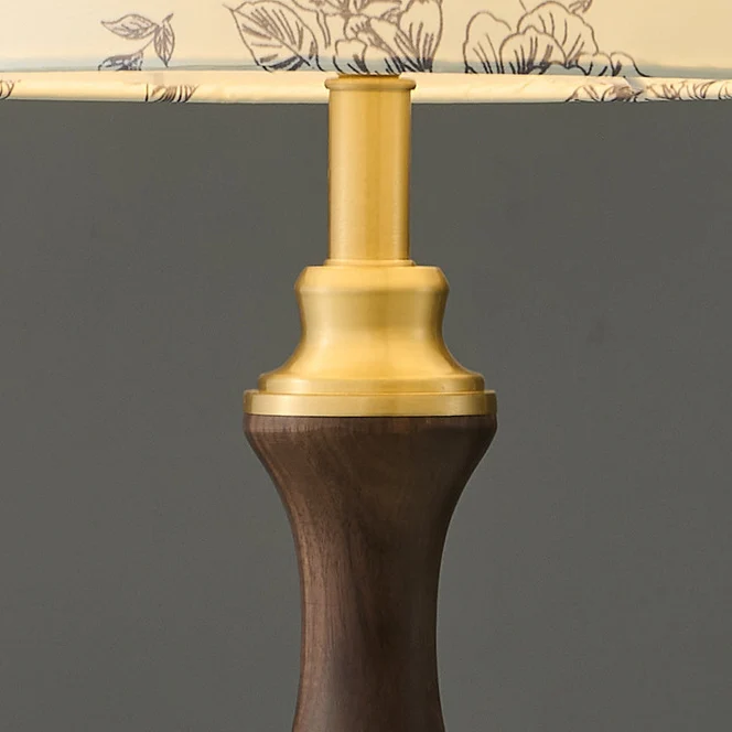 Modern Mid-Century Frustum Cone Copper Black Walnut Wood Fabric 1-Light Table Lamp For Bedroom