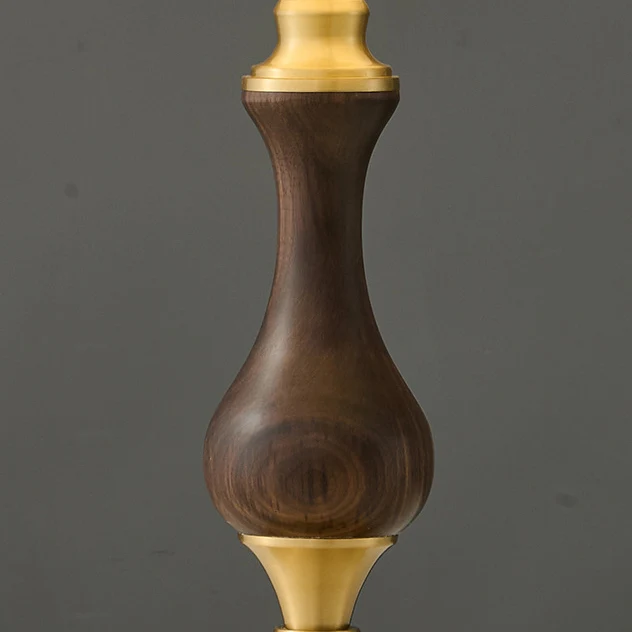 Modern Mid-Century Frustum Cone Copper Black Walnut Wood Fabric 1-Light Table Lamp For Bedroom