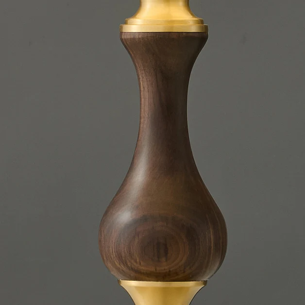 Modern Mid-Century Frustum Cone Copper Black Walnut Wood Fabric 1-Light Table Lamp For Bedroom