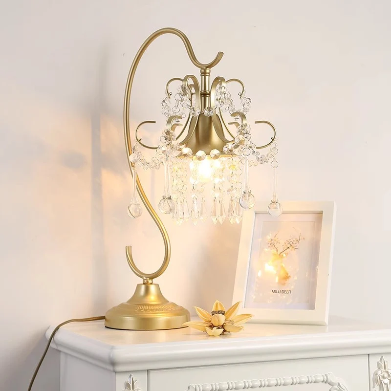 Contemporary Creative Cone Metal Crystal 1-Light Table Lamp For Bedroom