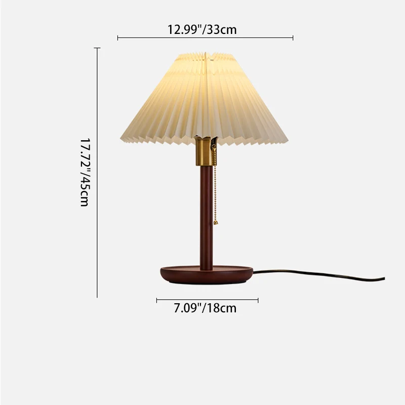 Traditional Vintage Scalloped Pleated Round PVC Solid Wood 1-Light Table Lamp For Living Room
