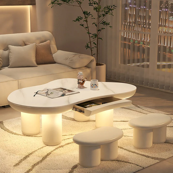 Modern Minimalist Clouds Irregular Fluid Manufactured Panel Stainless Steel End Table 1-Tier For Living Room