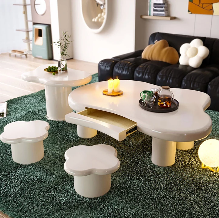 Modern Minimalist Clouds Irregular Fluid Manufactured Panel Stainless Steel End Table 1-Tier For Living Room