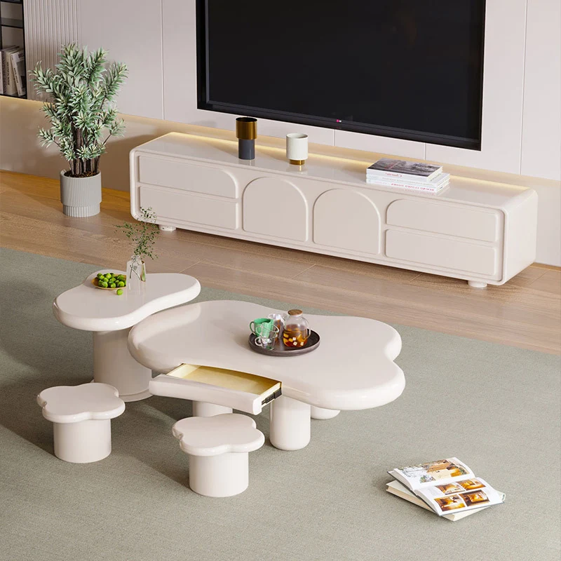 Modern Minimalist Clouds Irregular Fluid Manufactured Panel Stainless Steel End Table 1-Tier For Living Room