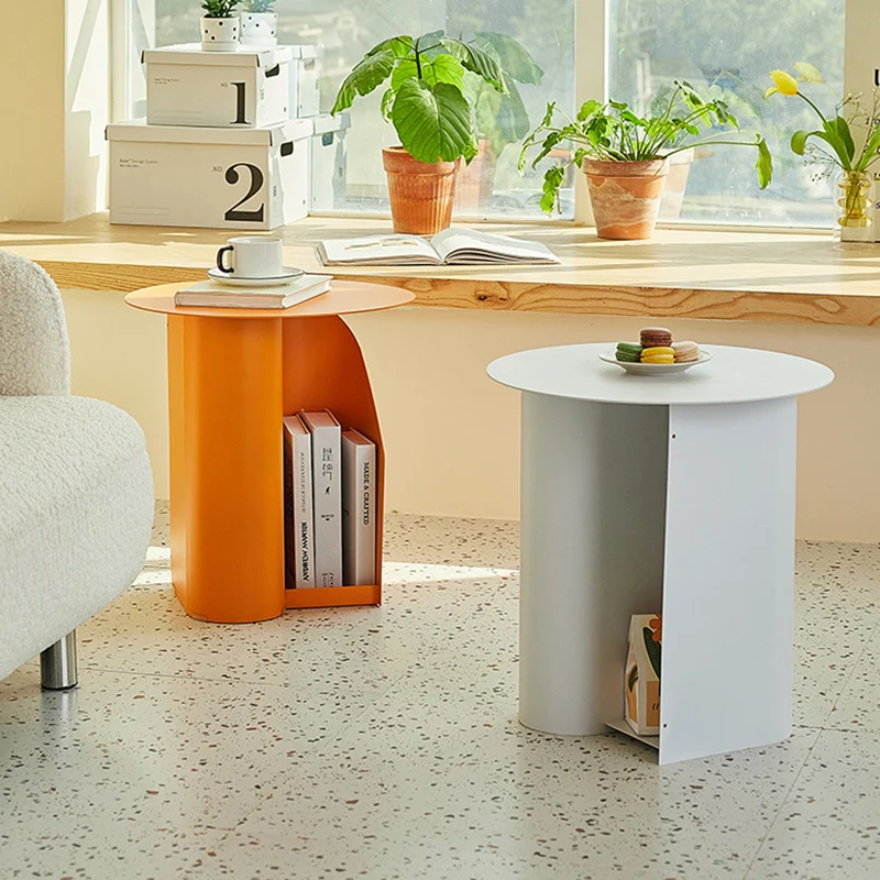 Contemporary Scandinavian Round Open Curve Iron End Table 1-Tier For Living Room