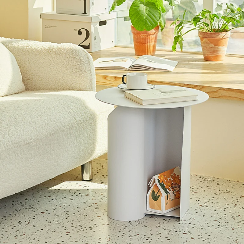 Contemporary Scandinavian Round Open Curve Iron End Table 1-Tier For Living Room