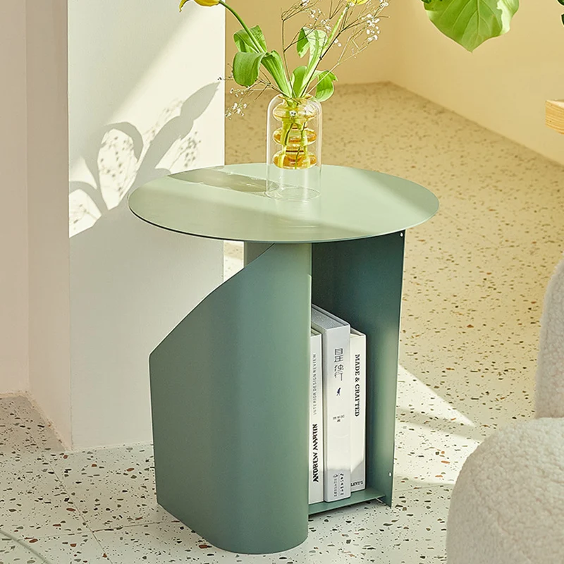 Contemporary Scandinavian Round Open Curve Iron End Table 1-Tier For Living Room