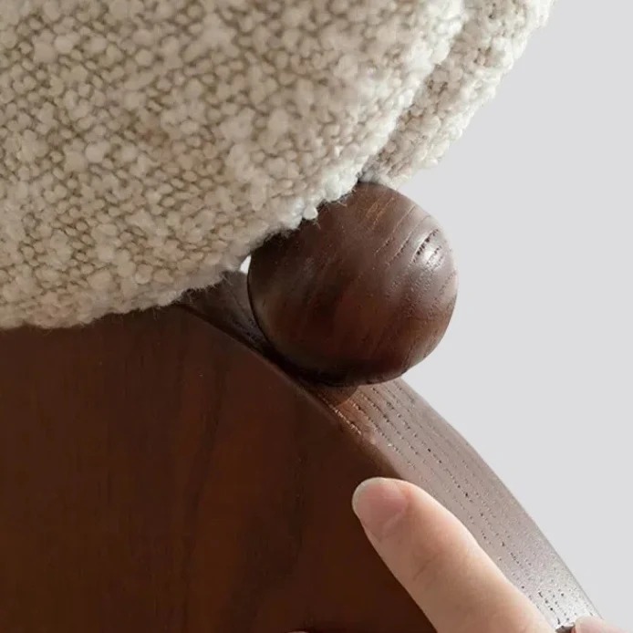 Traditional Vintage Round Curved Sherpa Fabric Solid Wood Vanity Stool Backrest Armless For Bedroom