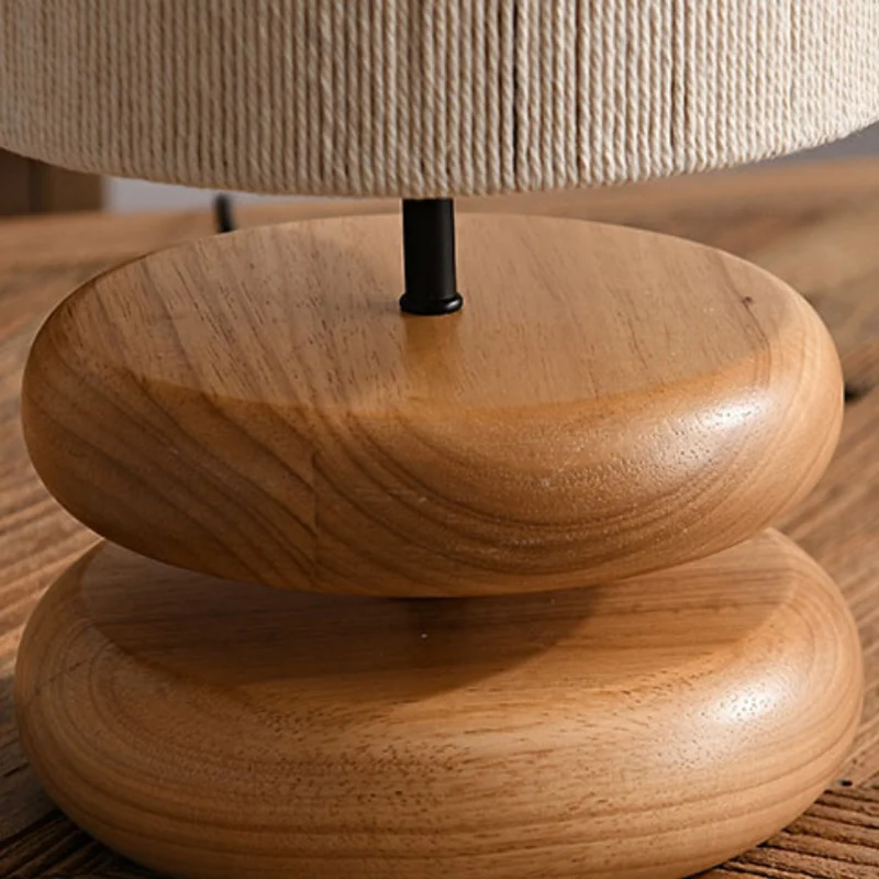 Traditional Japanese Cylinder Iron Wood Fabric 1-Light Table Lamp For Living Room