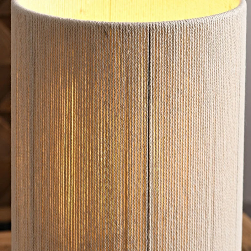 Traditional Japanese Cylinder Iron Wood Fabric 1-Light Table Lamp For Living Room
