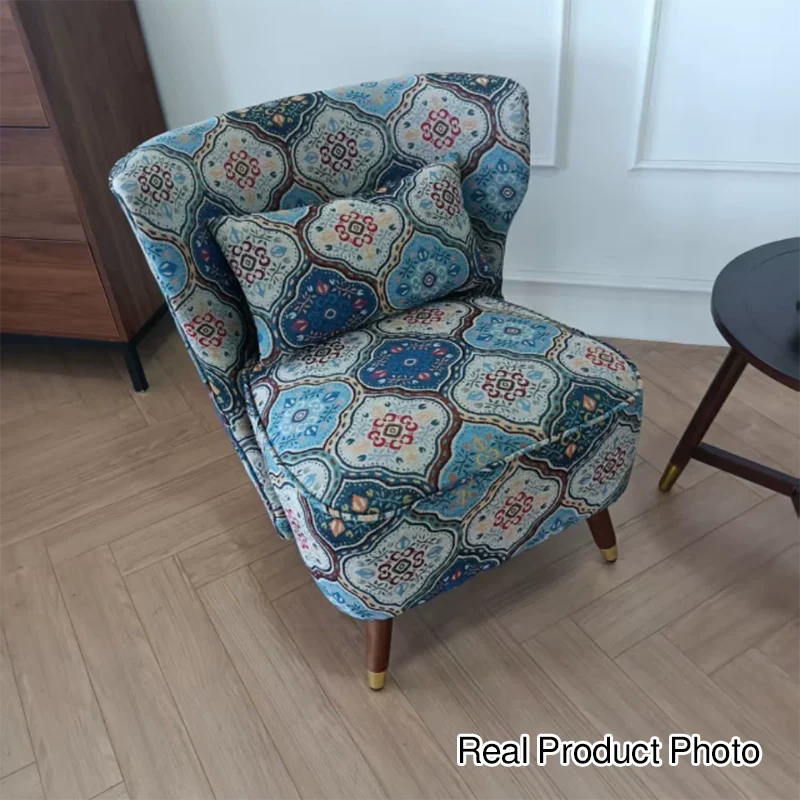 Traditional Vintage Square High Density Foam Cotton Linen Rubberwood Accent Chair Backrest For Living Room