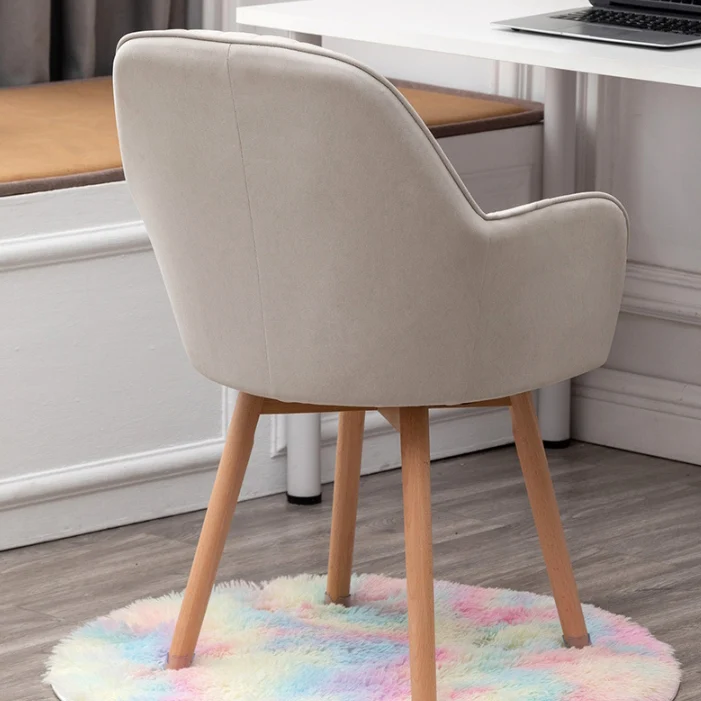 Modern Minimalist Trapezoidal Square Velvet Synthetic Fabric Wood Vanity Stool Backrest Arm For Bedroom