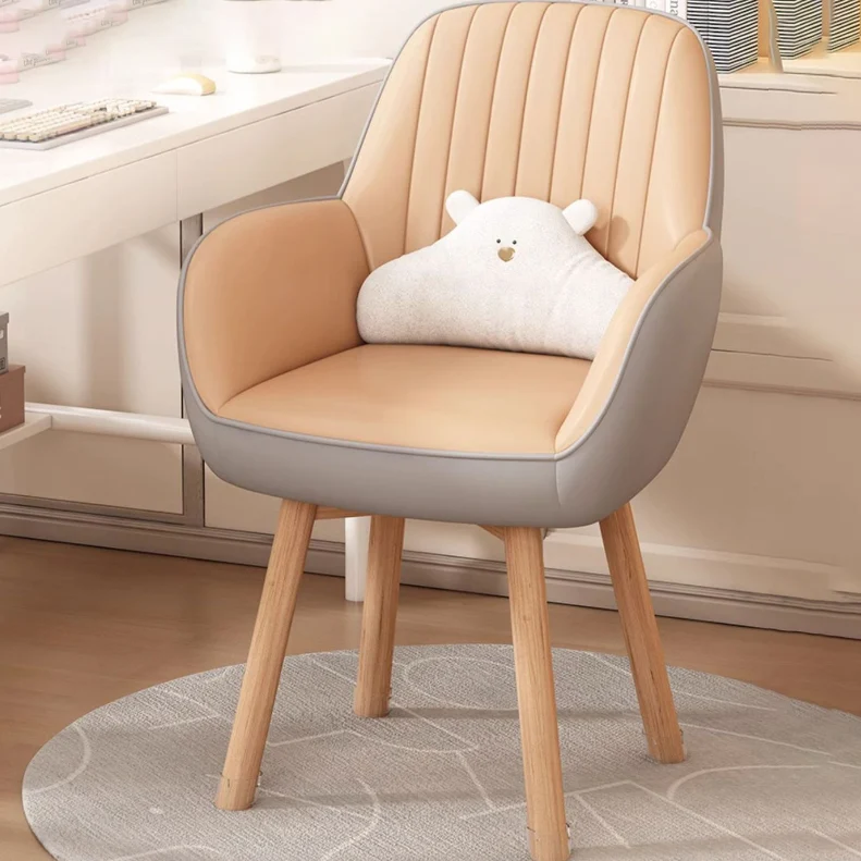 Modern Minimalist Trapezoidal Square Velvet Synthetic Fabric Wood Vanity Stool Backrest Arm For Bedroom