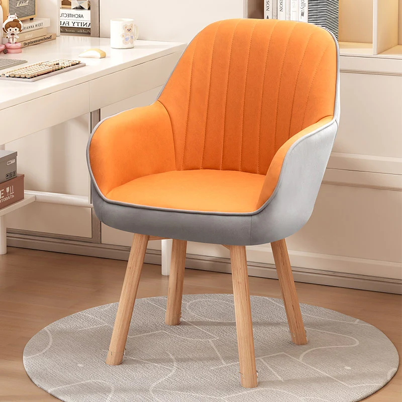 Modern Minimalist Trapezoidal Square Velvet Synthetic Fabric Wood Vanity Stool Backrest Arm For Bedroom