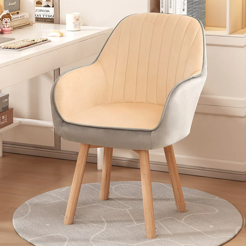 Modern Minimalist Trapezoidal Square Velvet Synthetic Fabric Wood Vanity Stool Backrest Arm For Bedroom