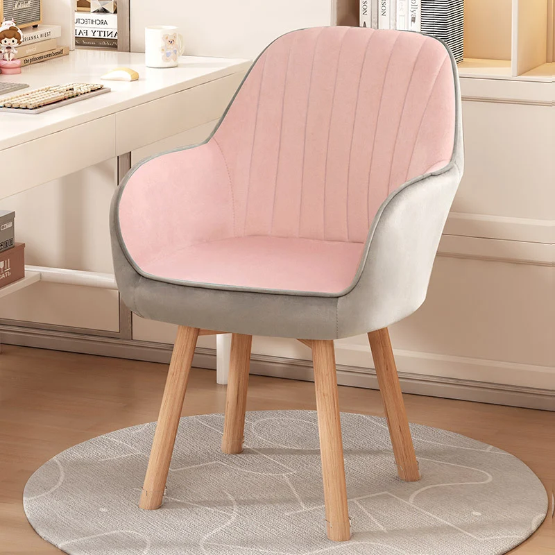 Modern Minimalist Trapezoidal Square Velvet Synthetic Fabric Wood Vanity Stool Backrest Arm For Bedroom