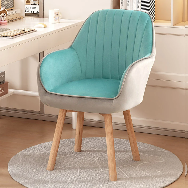 Modern Minimalist Trapezoidal Square Velvet Synthetic Fabric Wood Vanity Stool Backrest Arm For Bedroom